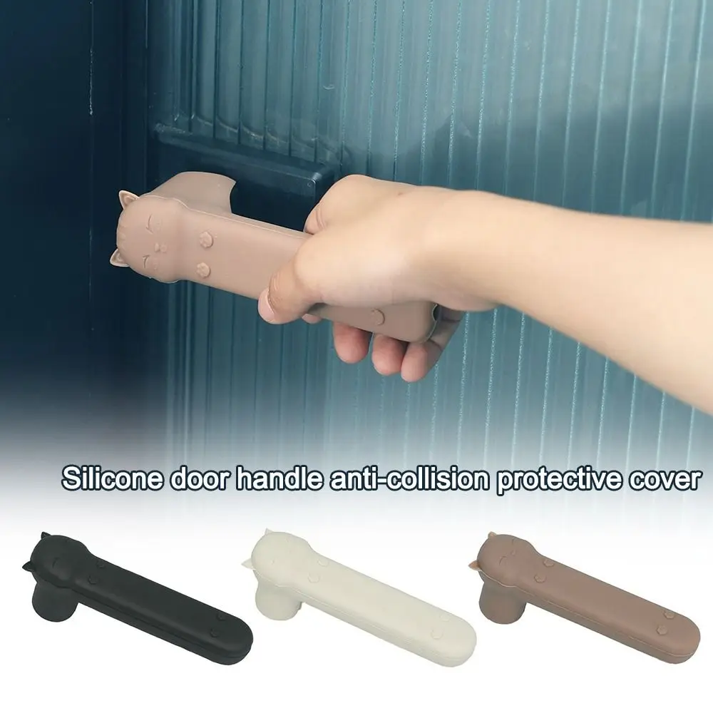 Portable Silicone Door Knob Cover Anti-collision Cartoon Cat Door Handle Cover Anti-Slip Cold-proof Doorknob Sleeve for Home