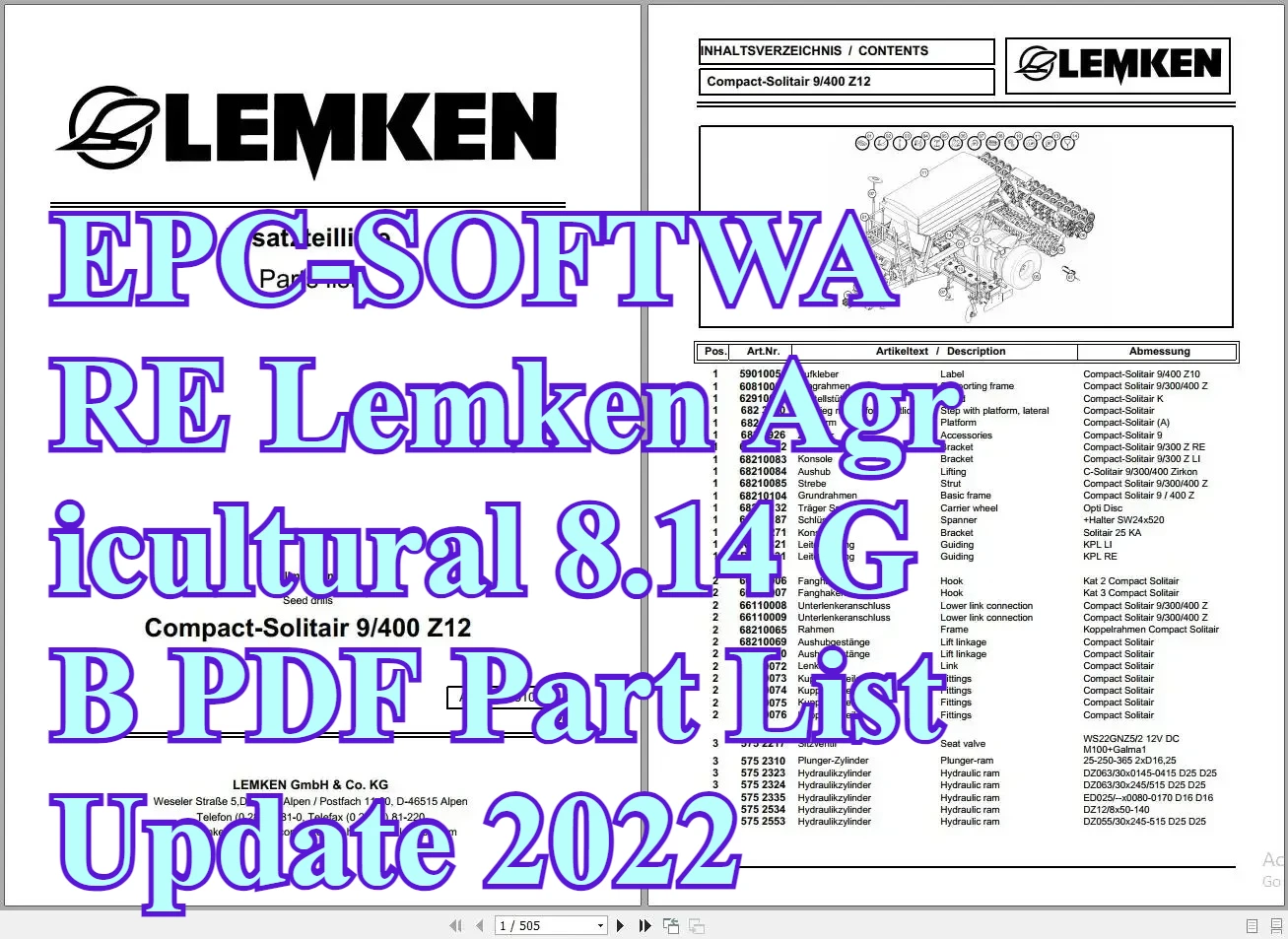 

EPC-OFTWARE Lemken Agricultural 8,14 ГБ Обновление списка запчастей в формате PDF 2022г.