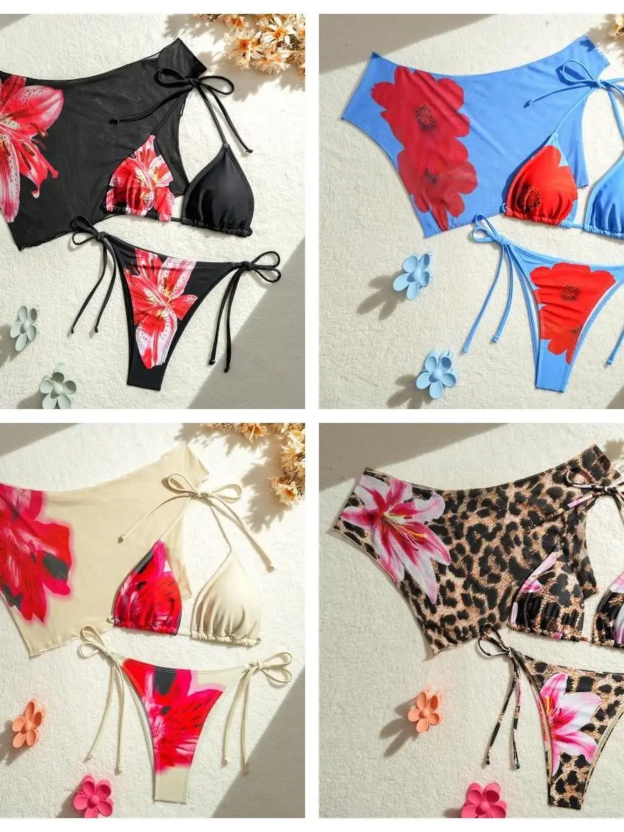 

Новый сексуальный раздельный купальник-бикини с принтом и бретелями, модель 2026 года, без бренда, для плавания