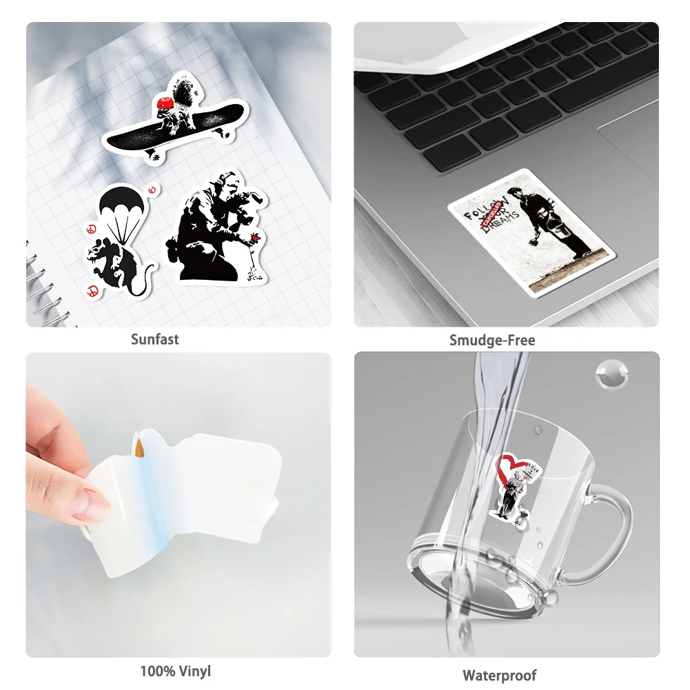 67Pcs Banksy Sculptures Flower Thrower Stickers Cool Street Art Graffiti Decals for Luggage Laptop Skateboard Phone Bicycle