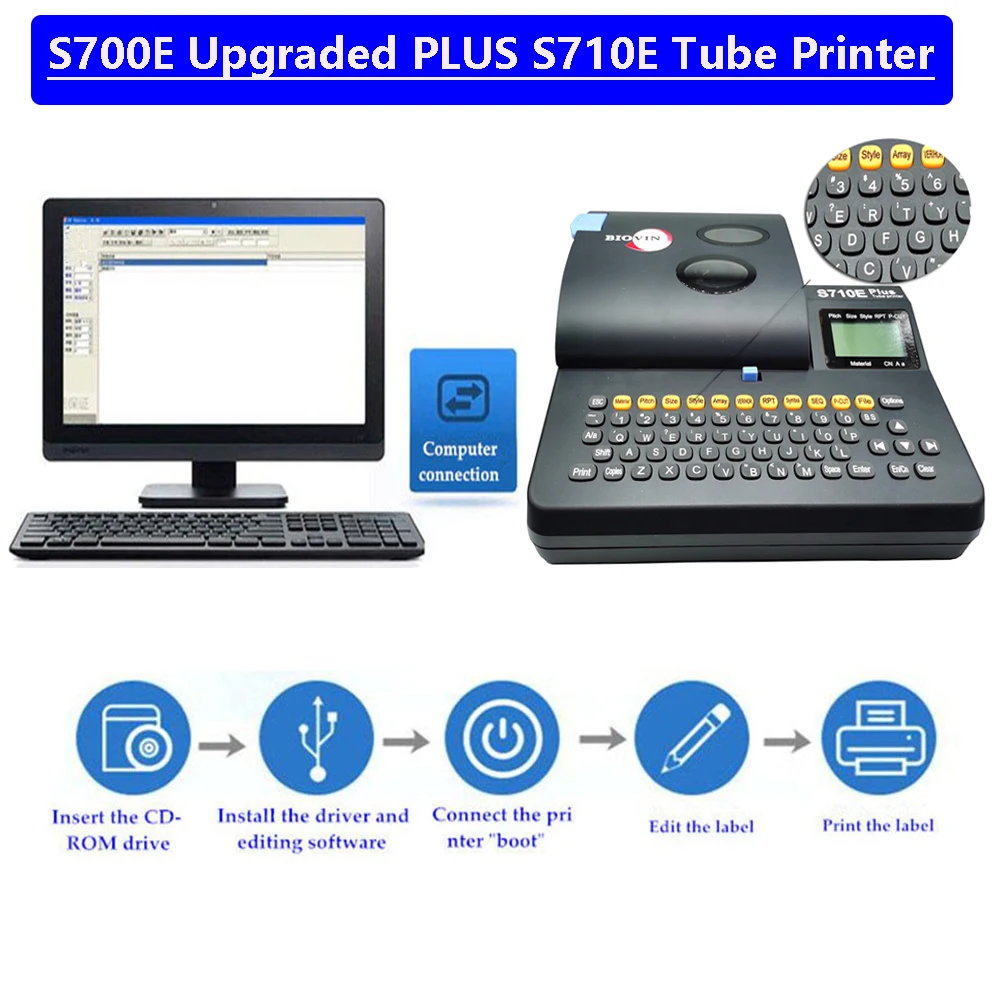 

Трубчатый принтер плюс электронный маркер для проводов S710E, идентификационный кабель, принтер, гравировальный станок, пишущая машинка для этикеток для электротехники