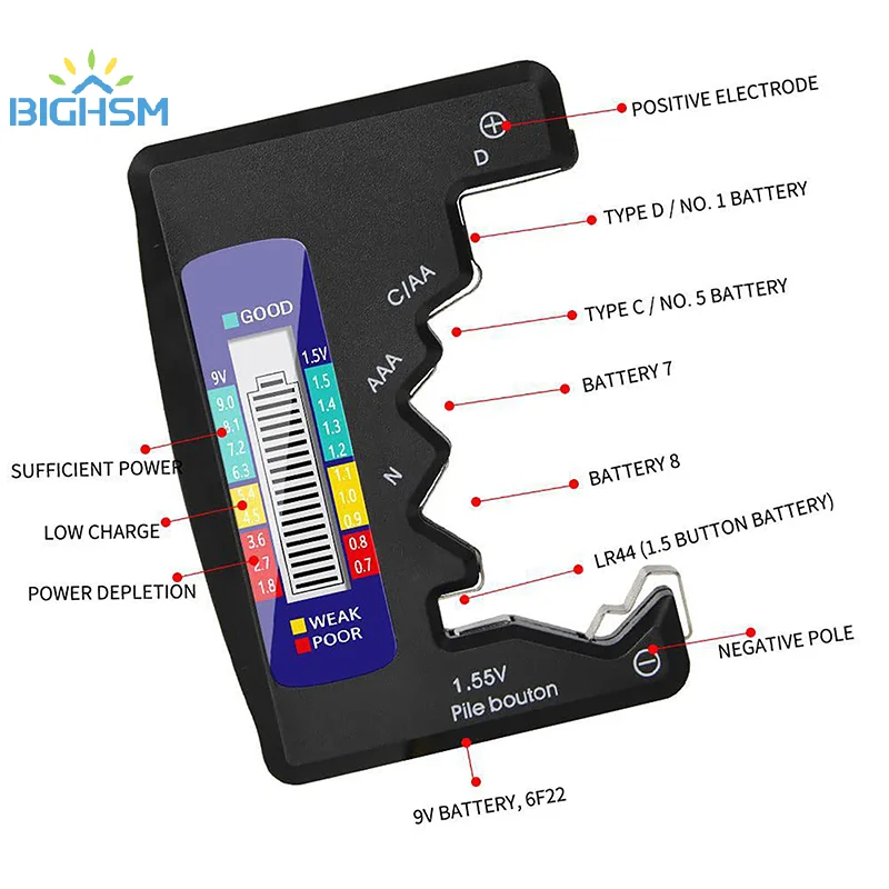 1Pcs Digital Battery Tester C D N AA AAA 3V Button Cell Capacity Check Detector LCD Display Capacitance Diagnostic Tool