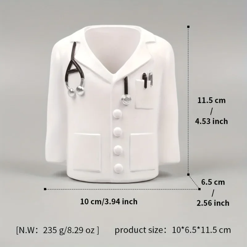 1pc Resin Art Pen Holder Vase Doctor Uniform White Coat Home Decor Accent Organizing Writing Tools Pens Dried Flower Decoration