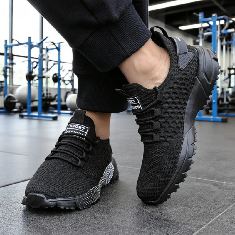 Men's Running Shoes Knitted Mesh Breathable Fashionable Casual Sneakers High-quality Anti Slip Fitness Tenis Masculino Sneakers