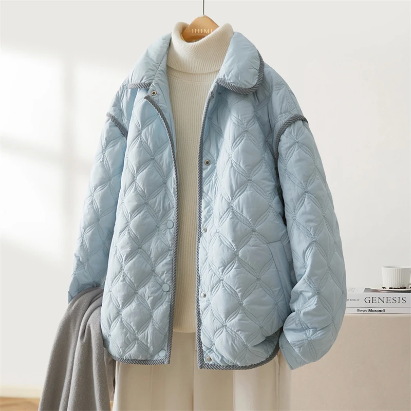 

Spring Autumn Loose Women Cotton Jackets Turndown Collar Single Breasted Lightweitght Casual Quilting Coats Female Outwear