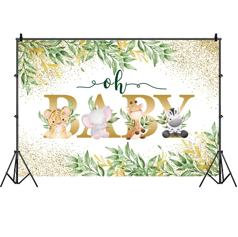 Oh bebé foto telón de fondo feliz cumpleaños fiesta Baby Shower hojas jungla Animal salvaje fotografía fondo cabina decoración Banner