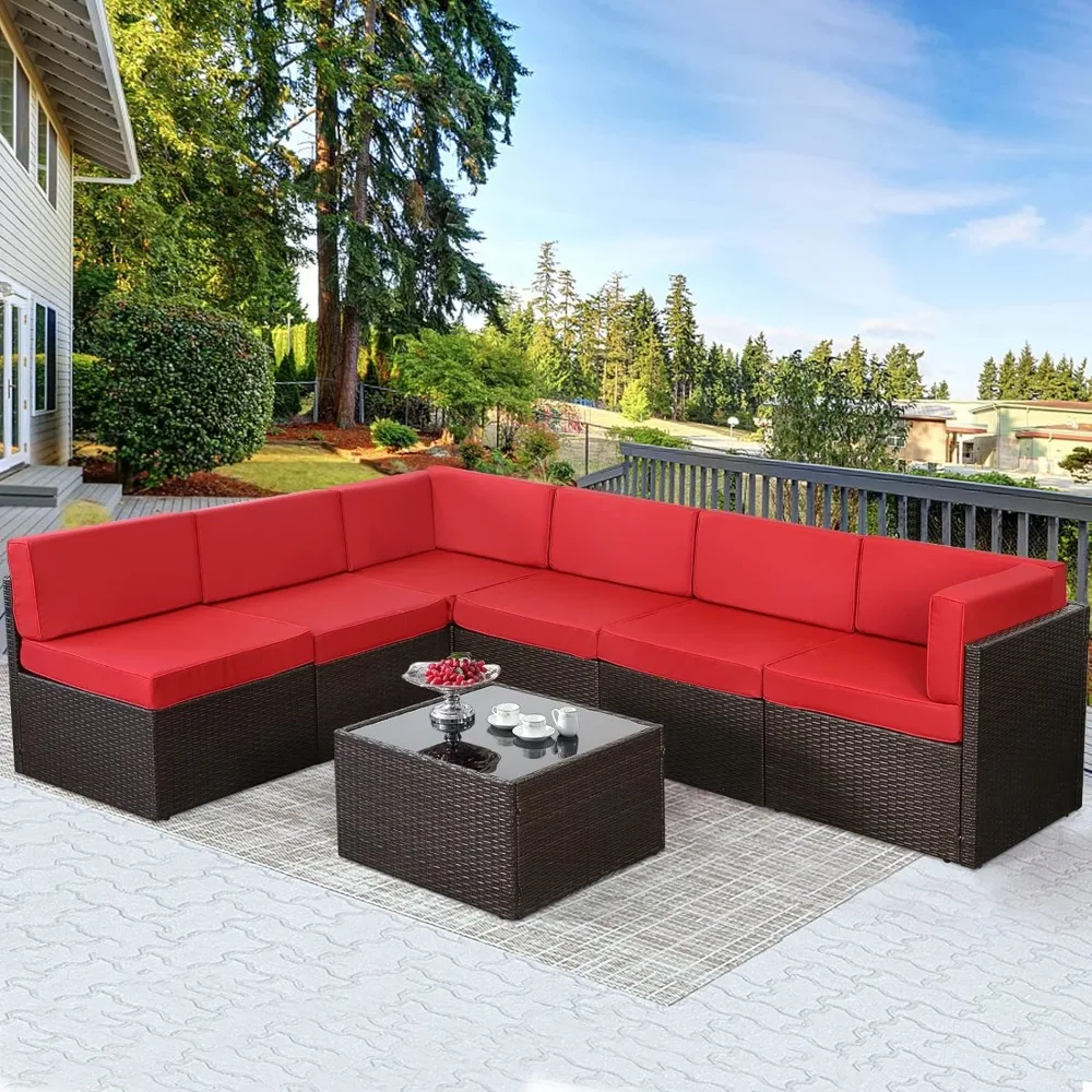 Outdoor Sectional Furniture Chair Set with Cushions and Coffee Table,Patio PE Rattan Wicker Sofa