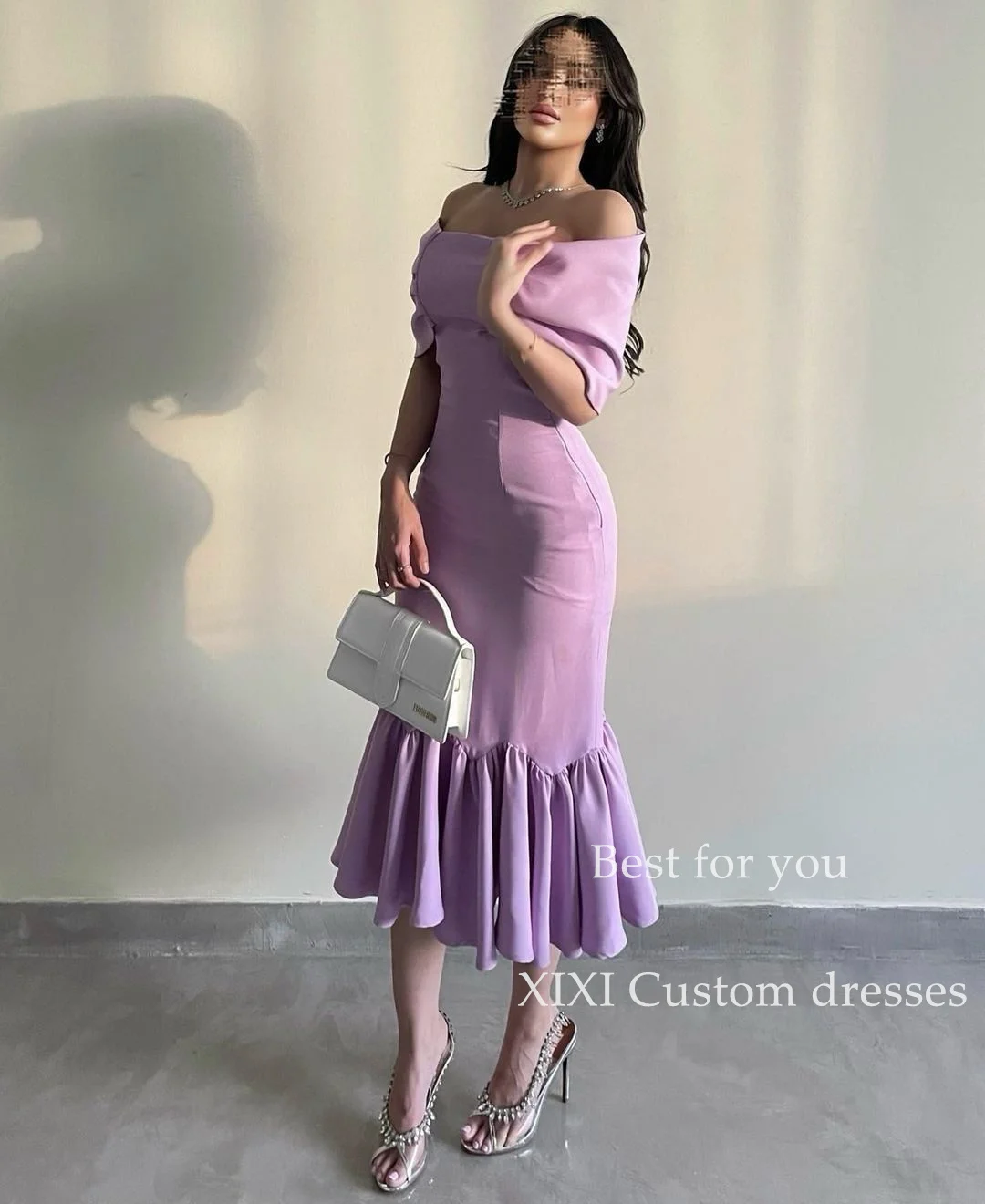 

XIXI Purple Mermaid Off-The-Shoulder Neckline Zipper Up Long Sleeves Evening Dresses Party Dresses Vestidos Para Eventos Especia