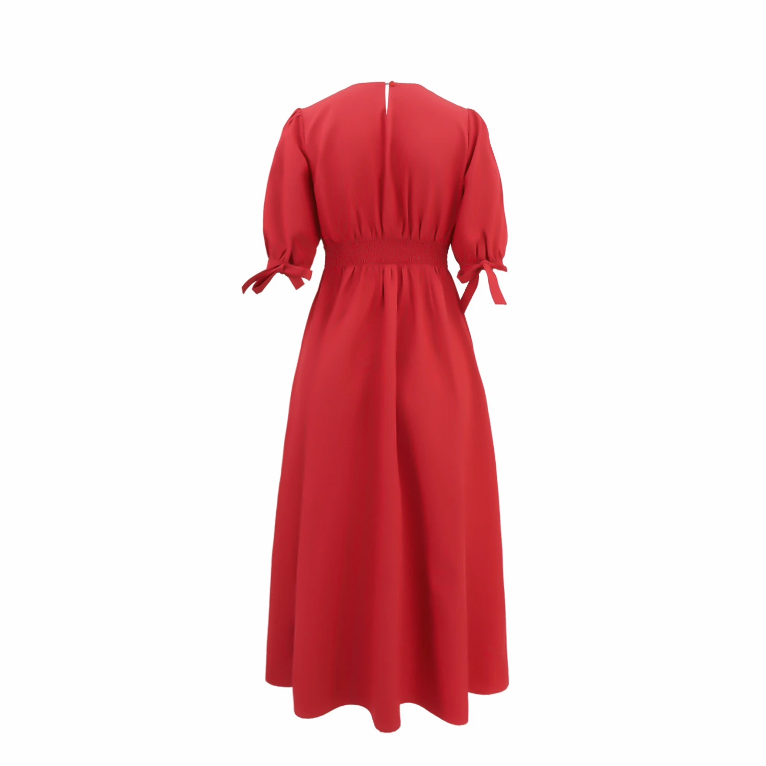 여성용 반소매 A라인 드레스 스모크 디테일 및 신축성 있는 허리 - 봄 여름용 스모크 드레스, 캐주얼 짧은 웨딩 게스트용