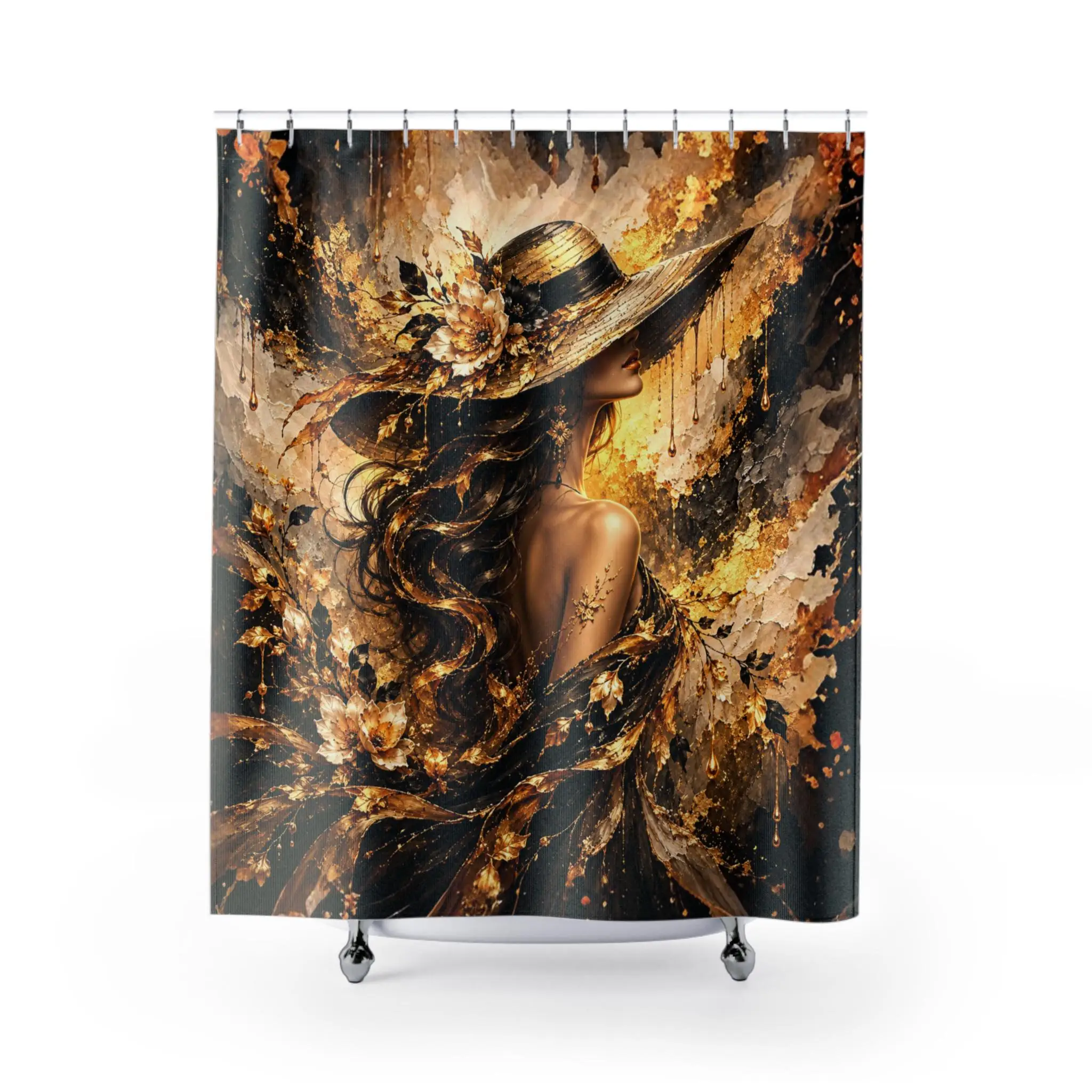 Luxury Abstract Gold Bronze Shower Curtain Waterproof Bathroom Decor Curtain for Modern Home Bathroom Shower Curtain