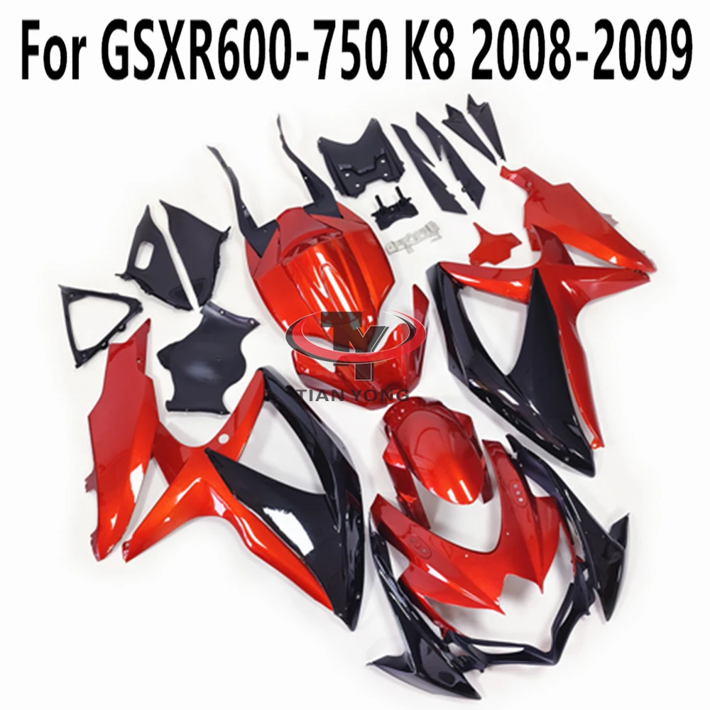 

Bodywork Injection Cowling Motorcycle Full Fairing Kit For GSXR600 GSXR750 K8 2008 2009 GSXR 600 750 Bright Orange Red Black