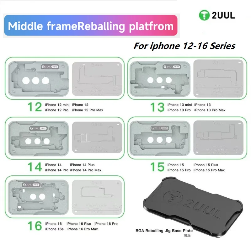 2UUL BH13 Middle Layer Reballing Stencil Tin Planting Tin Platform Magnetic Fixture for iPhone 12 13 14 15 16 Logic Board Repair