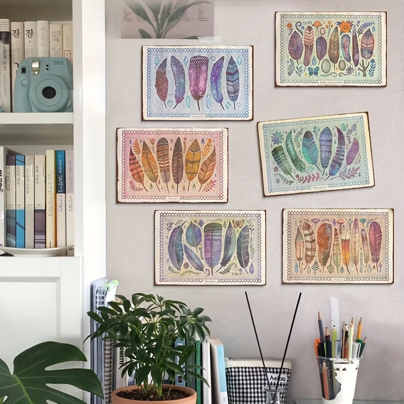 6 قطعة معدن القصدير تسجيل ريشة مضحك الرجعية جدار الفن للمطبخ الحمام ديكور المنزل الهدايا تسجيل 20.32x30.48 سنتيمتر