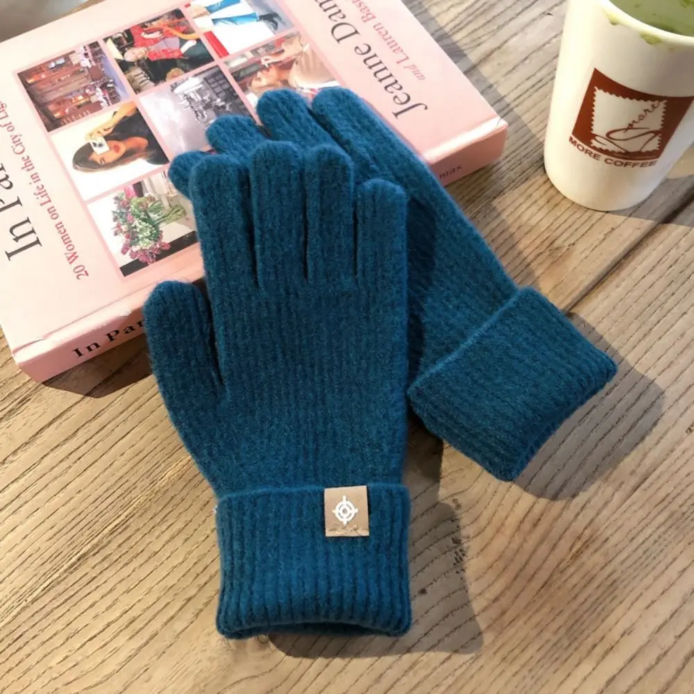 

1 pair Wool Knitting Knitting Gloves Touch Screen Korean Style Full Finger Mittens Windproof Five Finger Cycling Driving Gloves