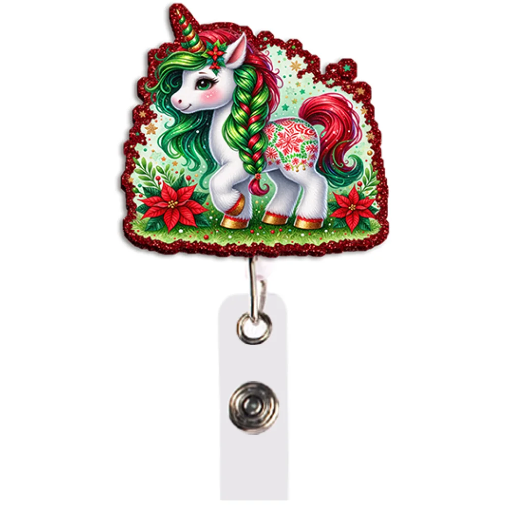 Cute Santa Unicorn Badge Reel Set of 6 Retractable with Clip for Nurse Staff Hospital Office Work