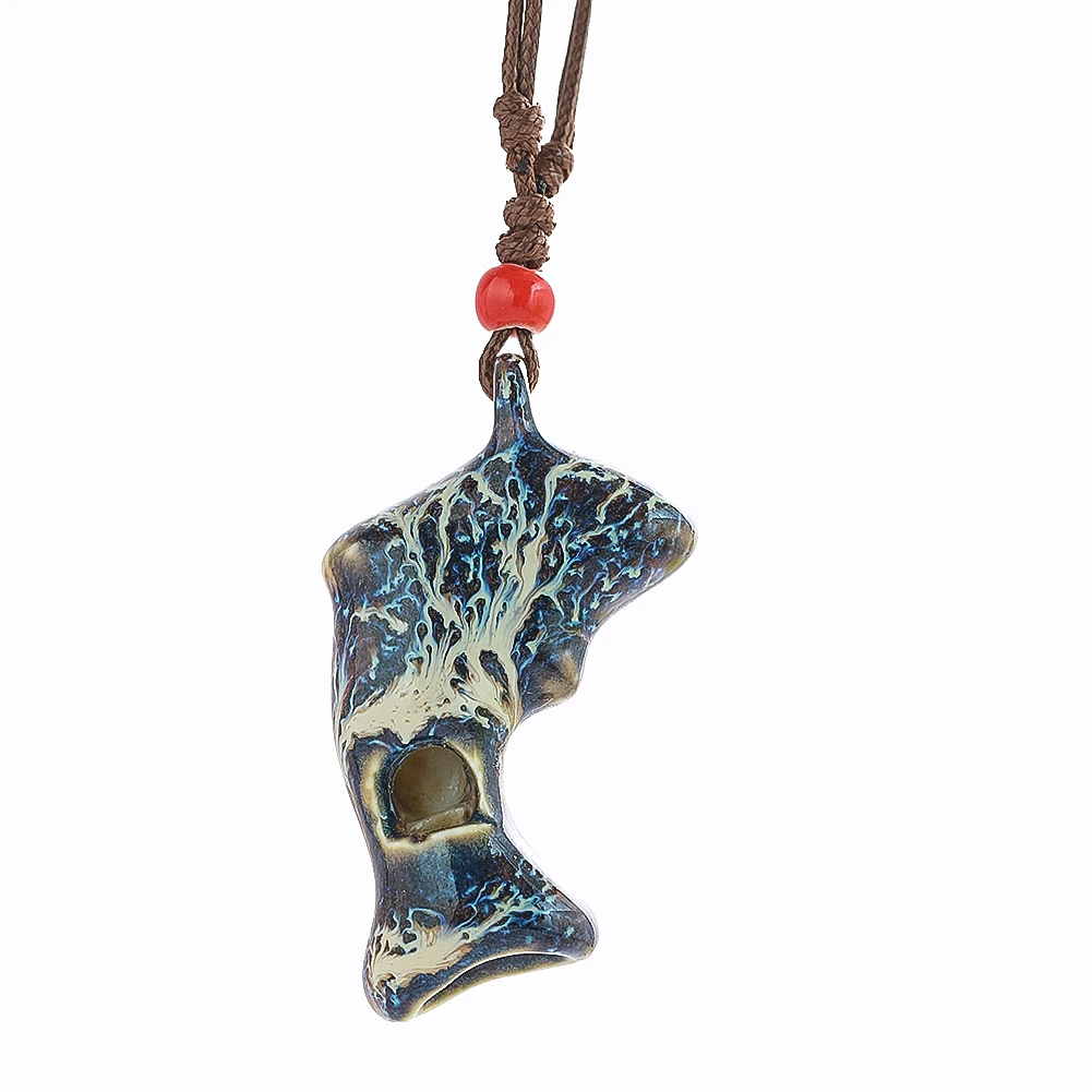 5cm 15g Ethnic Style Ceramic Whistle Necklace Kiln Change Glaze Pendant Adjustable Braided Cord With Red Bead Handmade Jewelry