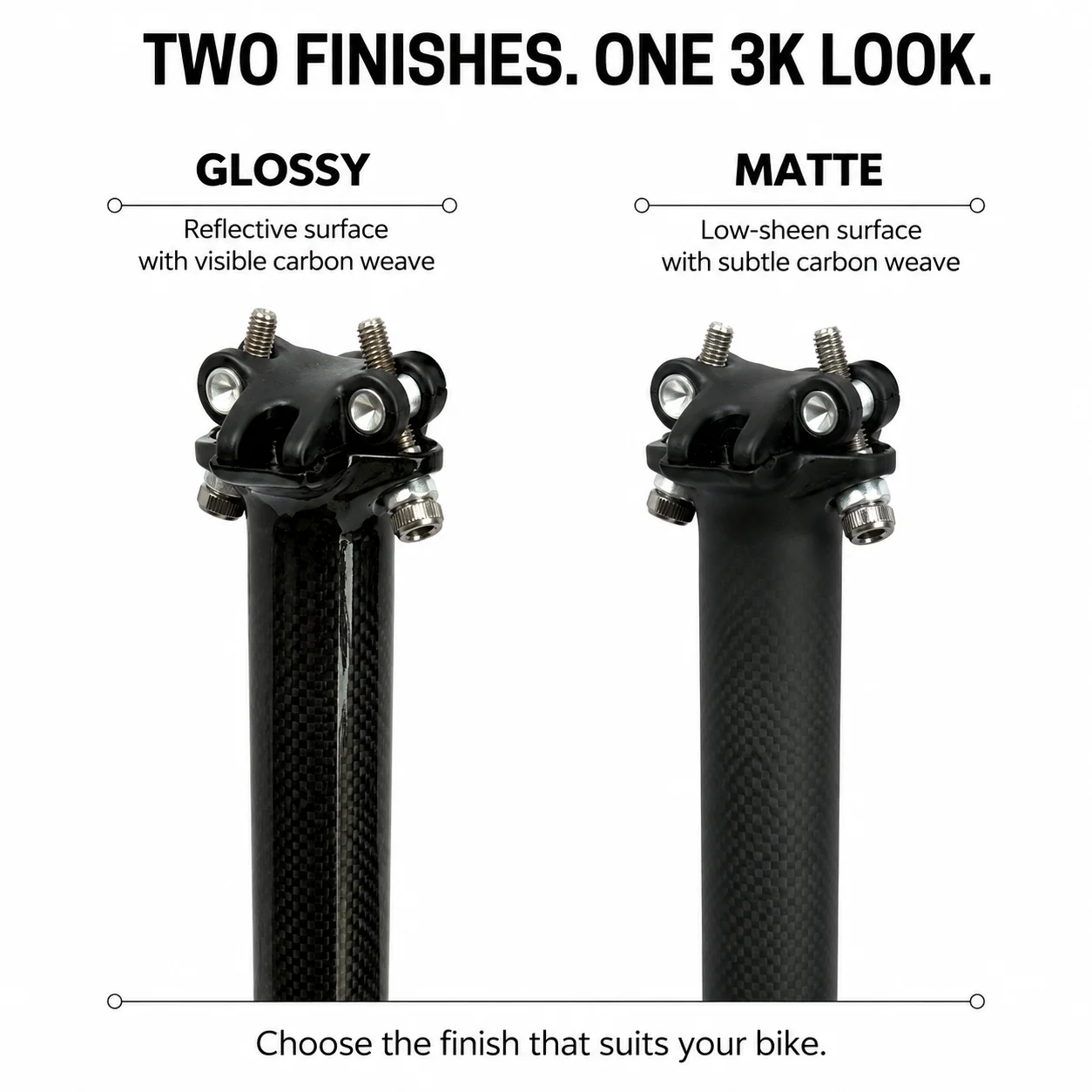 3K Carbonfaser Fahrrad-Sattelstütze 27,2/30,8/31,6mm 350/400mm Leichtgewicht MTB Rennrad Sattelstütze Matt Glänzend – Detail 5