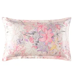 100% nature mulberry Silk 19mm charmeuse Silk Lily Floral Printed pillowcase pillow cases Envelope Closure standard queen king