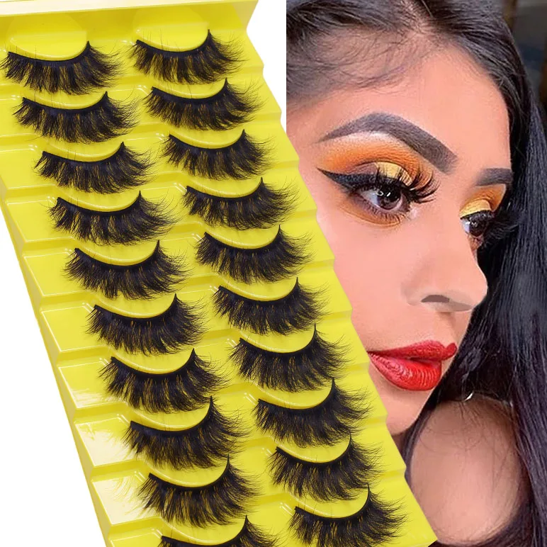 10 paires d'une seule pièce, style de cheveux explosifs européens et américains, épais, utilisation quotidienne sur scène, grands yeux, tige noire, faux cils