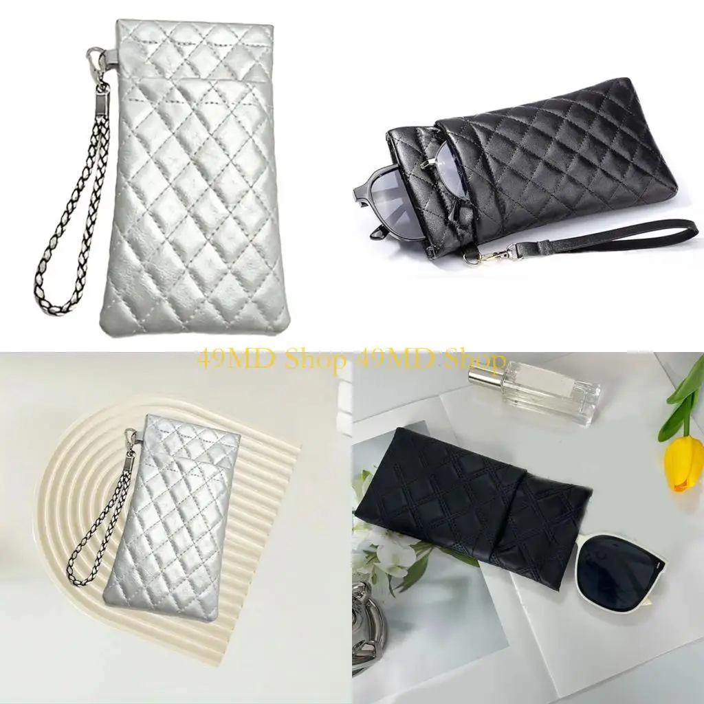 

49MD Contemporary Soft Double Eyewear Pouches Squeeze Closure Lens Protections Case Compact Squeeze Open Eyewear Bag