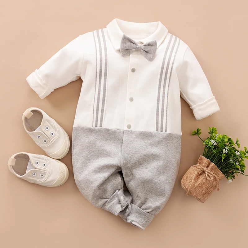 Newborn Clothes Handsome Gentleman Cotton Comfortable Soft 0-18 Boys And Girls Spring And Autumn Long Sleeved Baby Jumpsuit