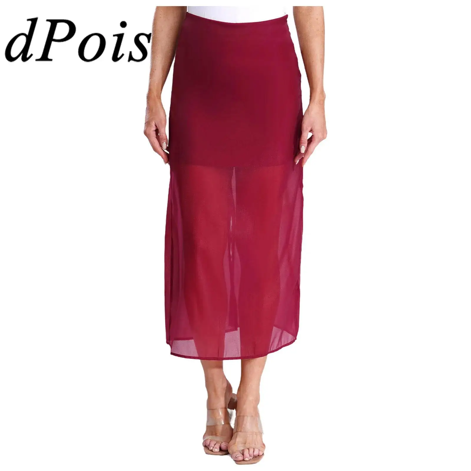 

Модная женская прозрачная сетчатая юбка-миди с боковой молнией и разрезом сзади, юбка с высокой талией для офисной работы, повседневная уличная одежда для поездок на работу 2025