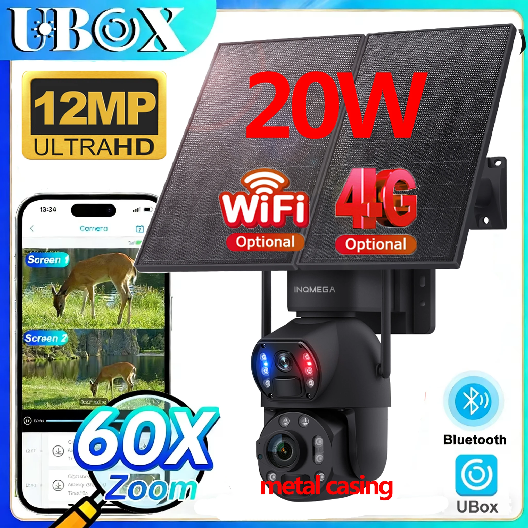 INQMEGA 6K 12MP 60X Zoom 4G Solar Camera Dual Lens Dual Screen Human Detect Auto Tracking Outdoor 20W Solar Panel WIFI CCTV ﻿ view 2