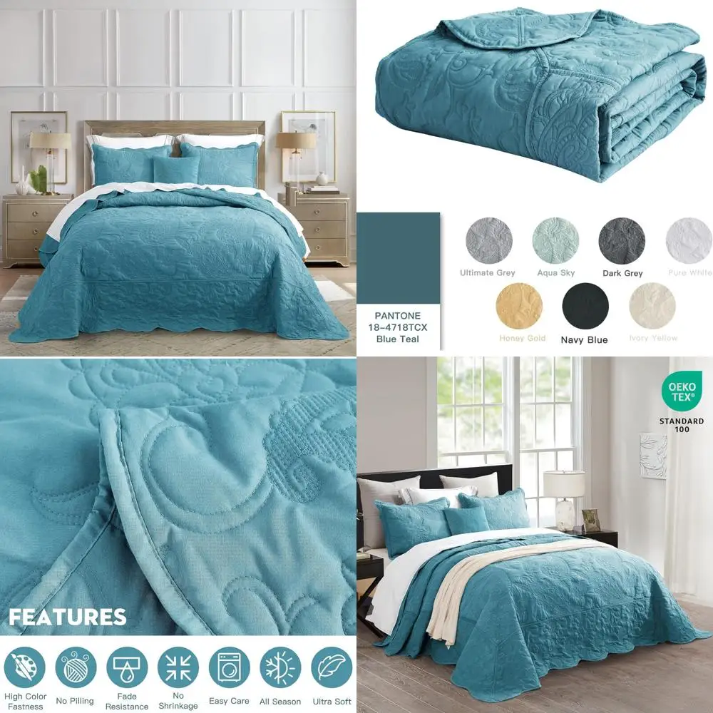 

Oversized King Bedspread 128x120 Inches - Extra Wide Paisley Pattern Quilt Set - Elegant and Stylish Bedding Coverlets