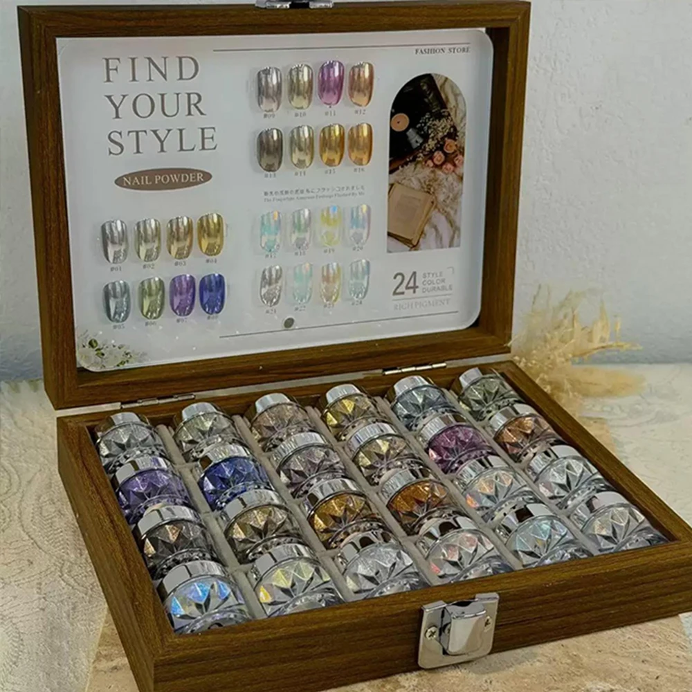 

New 24-color premium moonlight mirror nail powder set, ultra-fine powder with dazzling shimmer, a versatile and popular Japanese