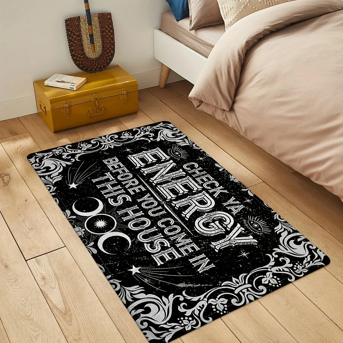 2D Flat Check Ya Energy Before You Enter My House Witchy Flannel Door Mat Non Slip Gothic Humor Rug For Entryway