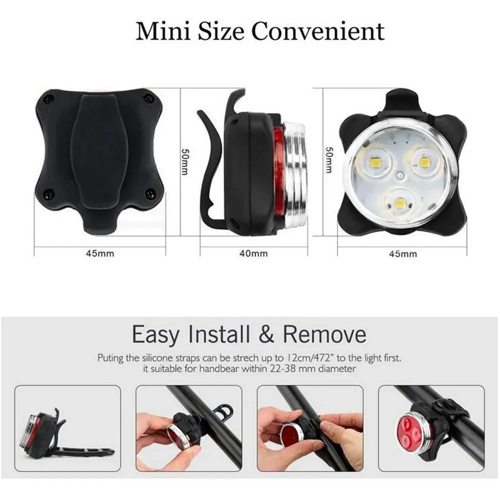LED Bicycle Front Rear Light USB Rechargeable Portable Clip Taillight for MTB Road Bike Night Safety Riding Cycling Accessories