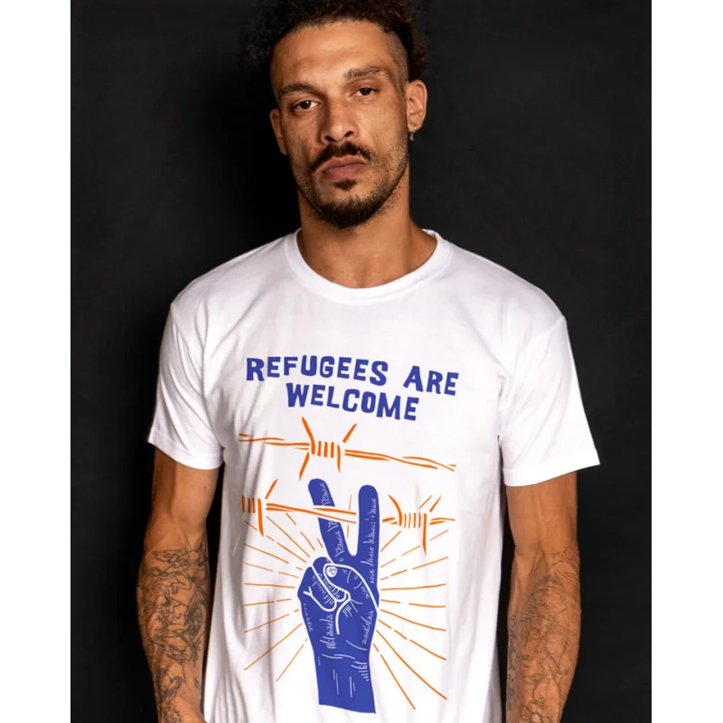 

Refugees Are Welcome T shirt 100% cotton print Gift Tee All size Tops S-6XL Humor Graphic Clothes Cool present