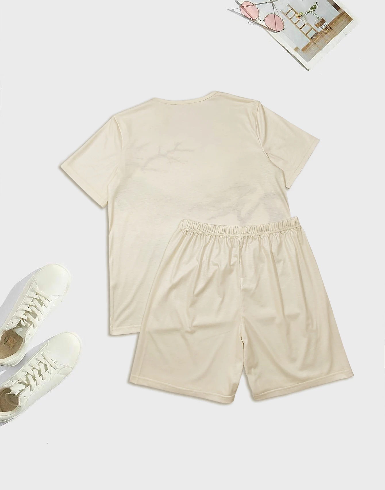 Empat musim baru piyama pria Fashion pakaian rumah pola lanskap daun dicetak lengan pendek celana pendek dua potong Set untuk pria