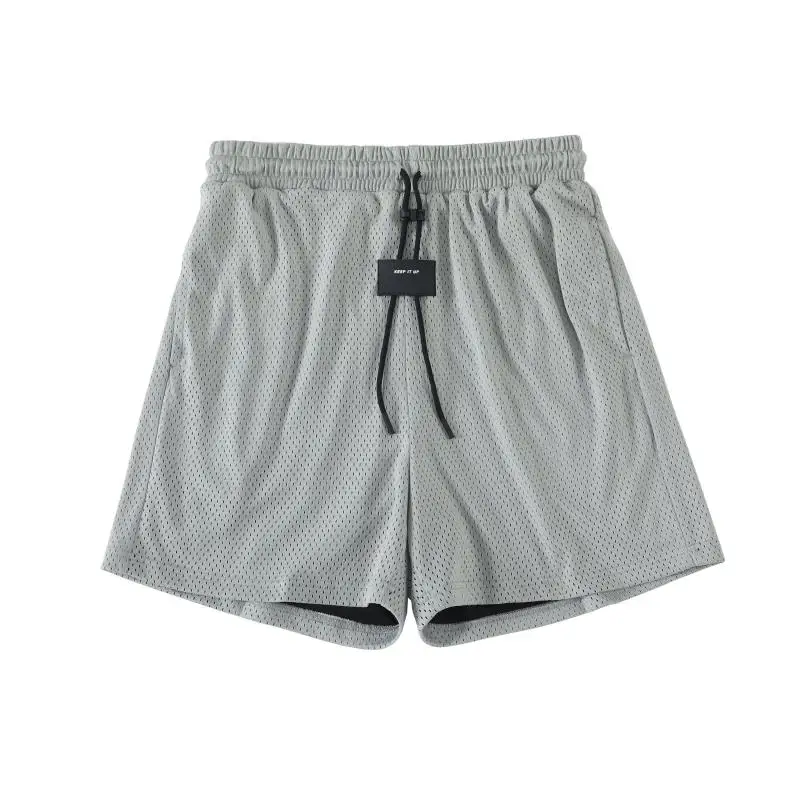 Unisex Sports Casual Shorts Mesh Solid Color Medium Grey Short with Side Pockets Knitted Three-Point Shorts Workout Gym Shorts