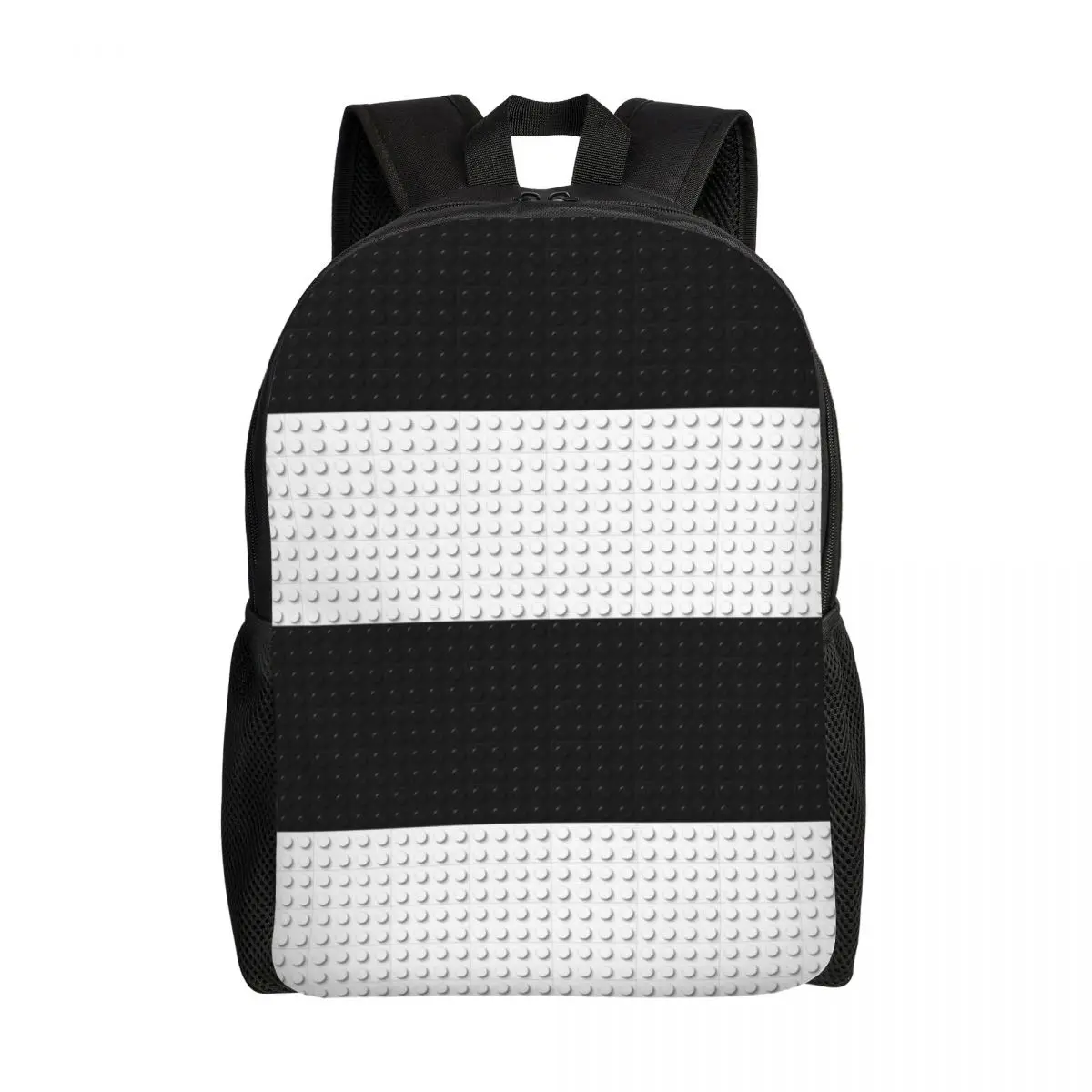 Custom Black And White Plastic Toy Block Abstract Pattern Backpack for Women Men Waterproof School College Bag Print Bookbags