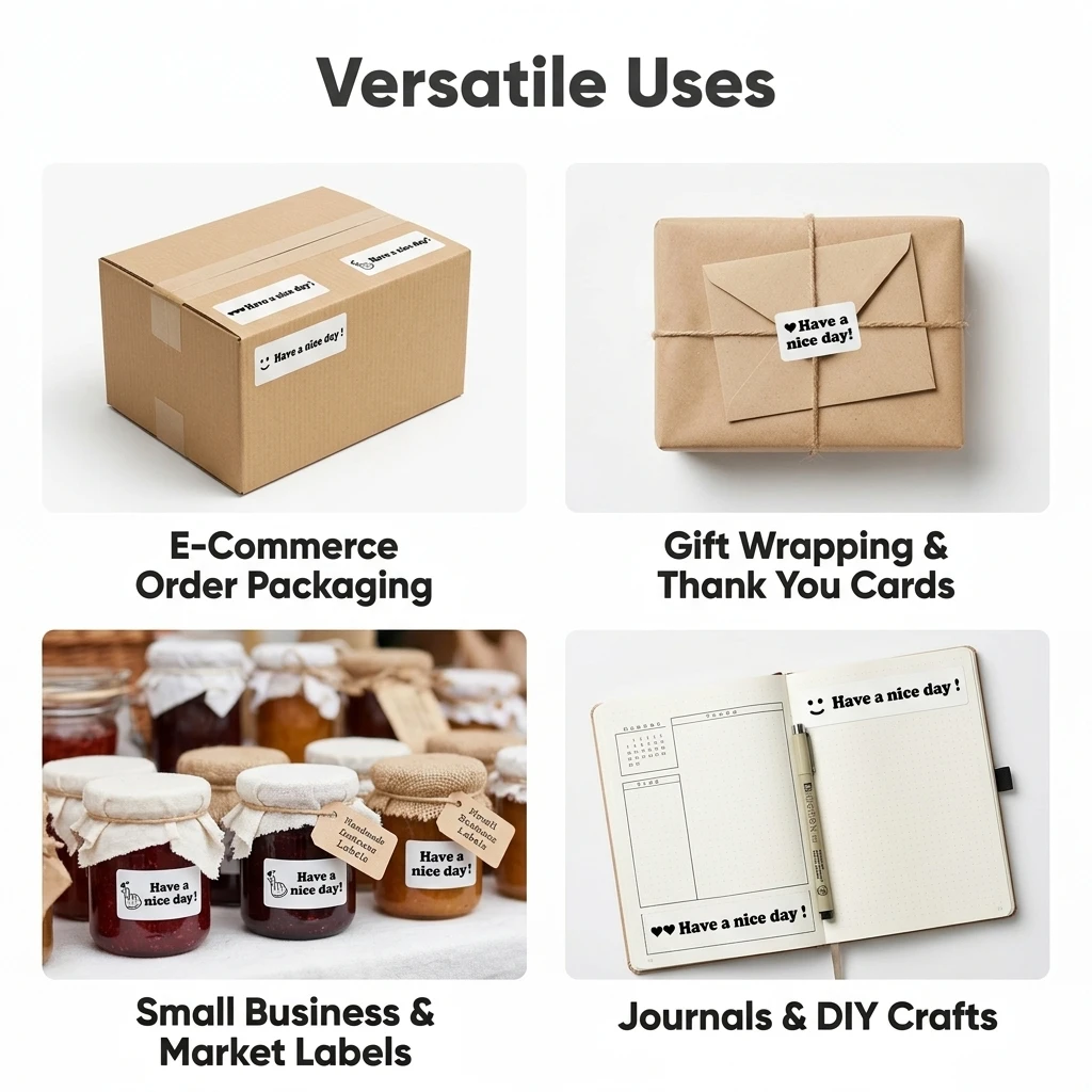 120Pcs/Roll Have a Nice Day Hand Heart Stickers 1*3inch 3 Designs Diy Office index label Adorn Gifts, Notebook, Package Seal