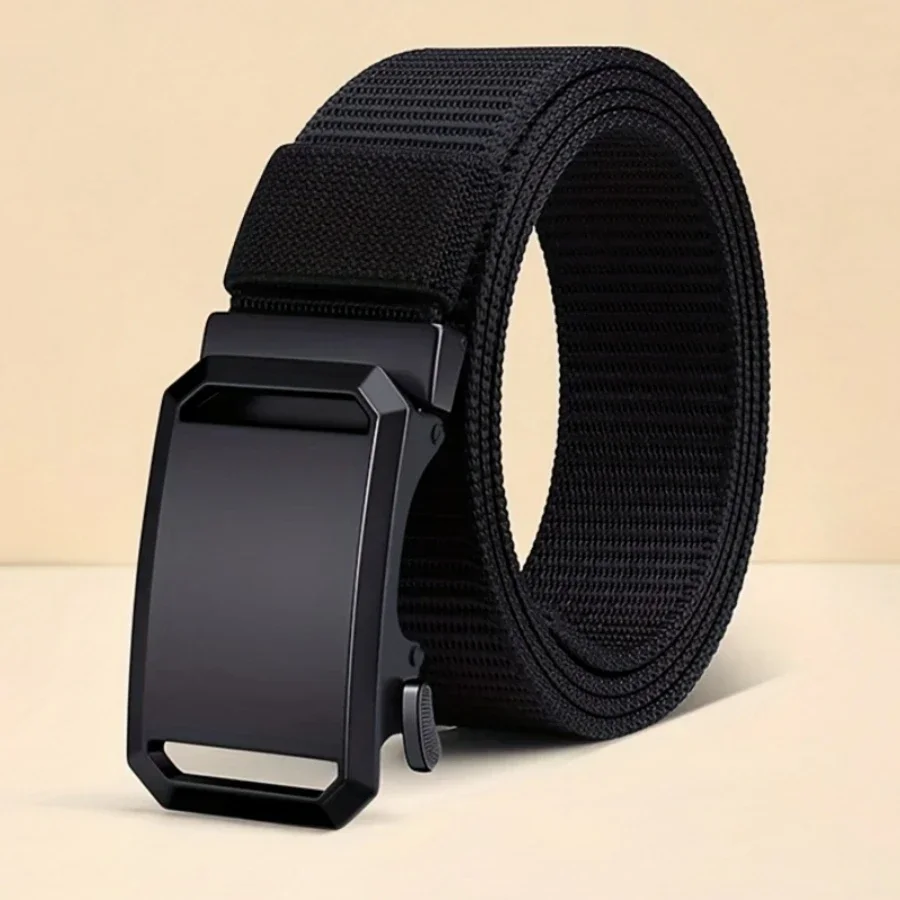 New Automatic Buckle Belt, Canvas Tactical Workwear Casual Outdoor Military Training Pants Belt For Men Adjustable Waist Strap