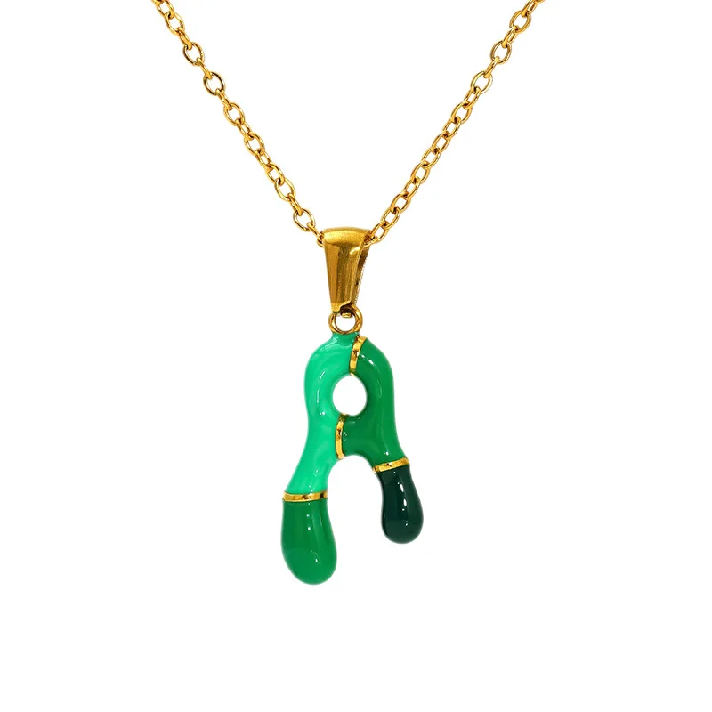 

Enamel Initial Necklace Gold Plated Chain Colorful Letter Pendant Stainless Steel Collarbone Chain Fashion Christmas Birthday
