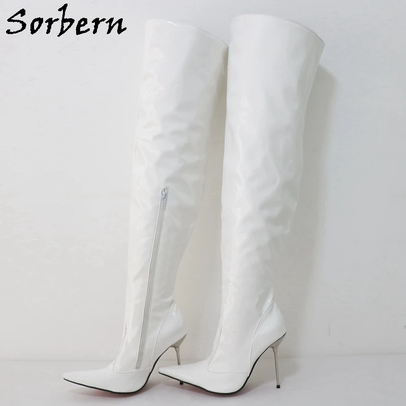 Sorbern Customized Itlay Mid Thigh High Boots Women Long Pointed Toe Metal Stilettos Heels Crotch Unisex Boots For Drag Queen