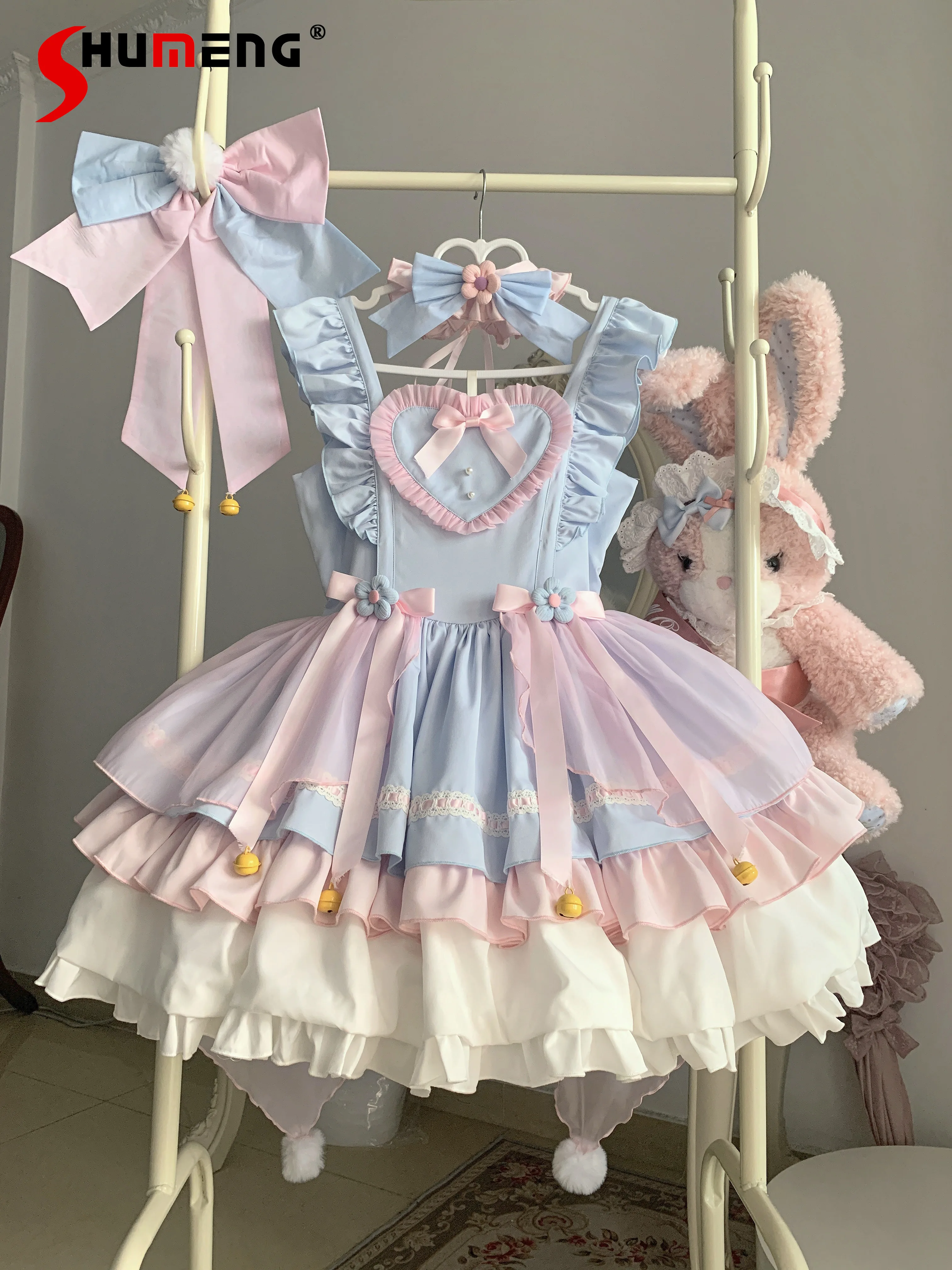 

Original Design Lolita Suspender Dress Jsk Women's Cute Girls Sweet Kawaii Bow Short Dress Y2k Maid Costume Spring and Summer