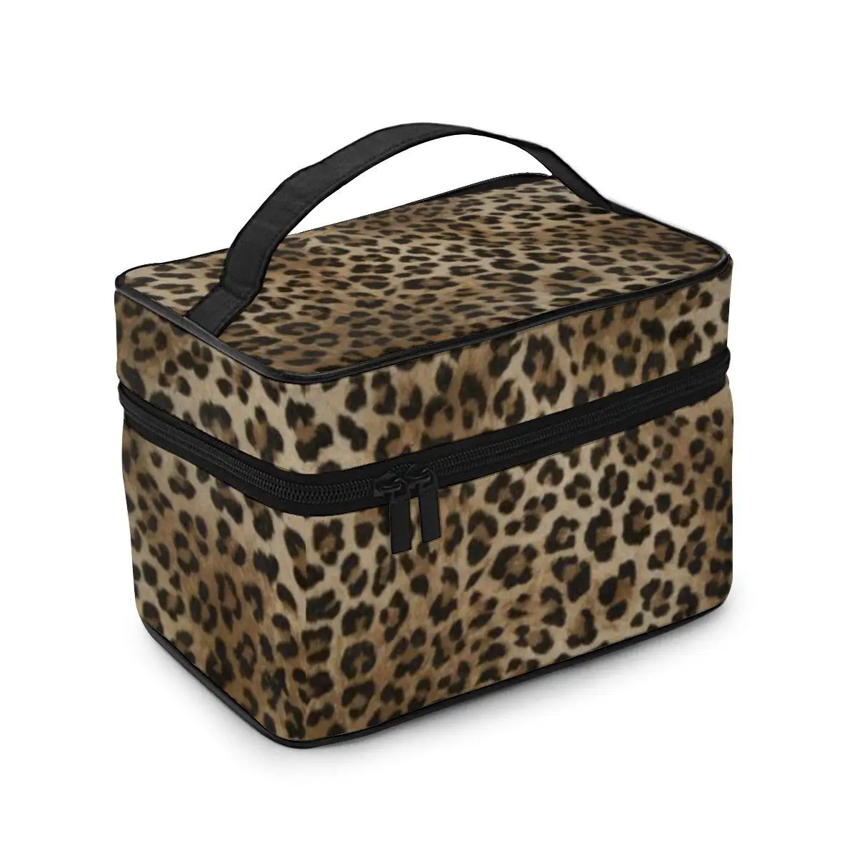 Leopard Pattern Makeup Bag Organizer for Travel Cosmetic Bags with Handle Toiletry Bags for Women Girls