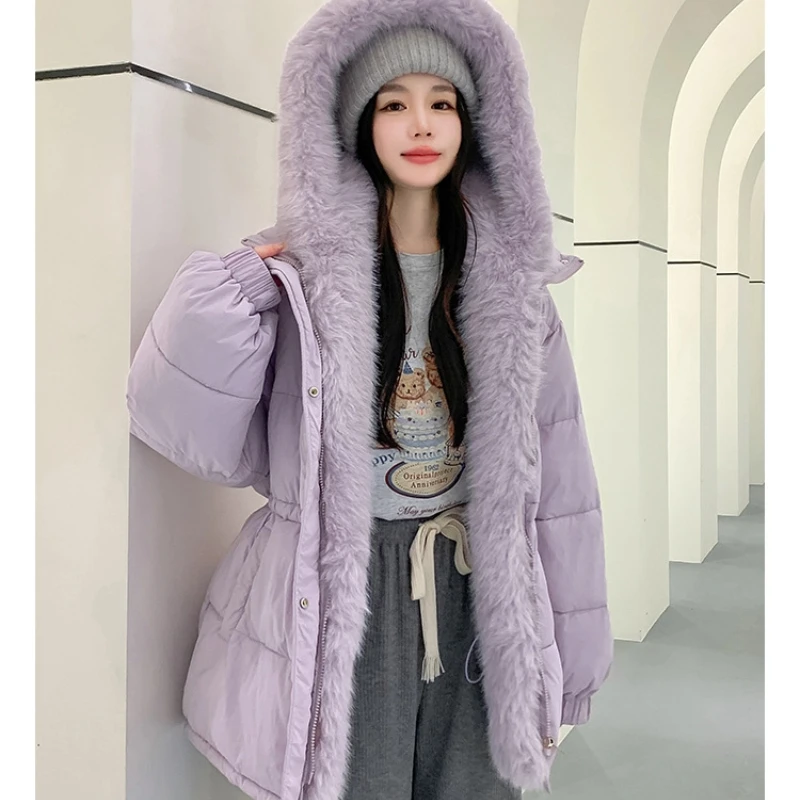 

2025 Women Winter Faux-Fox Fur Collar Hooded Jackets Female Thicken Warm Parka Coat Down Coats Ladies Down Parka Outerwear