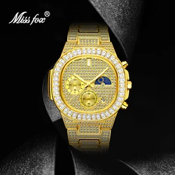 New Diamond Men's Watch Automatic Date Quartz Male Wristwatches Moon Phase Stainless Steel Strap Watches Man relogio masculino