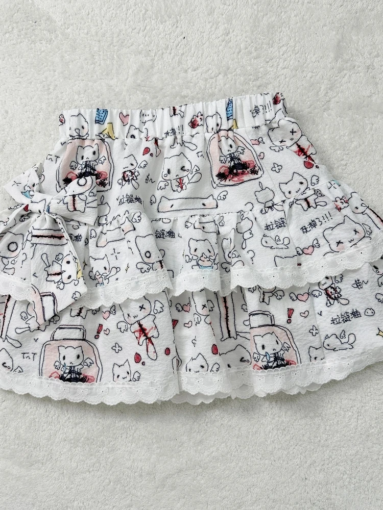 

Юбка с принтом японской Лолиты Kawaii, женская юбка Jk, милые, милые, тонкие, пушистые юбки, новые модные наряды в стиле Харадзюку, лето 2025