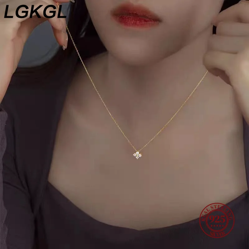 

LGKGL S925 sterling silver four-leaf clover necklace women's super flash high-grade temperament clavicle chain