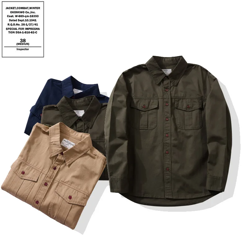 

New Solid Color Plain Weave Engineer Shirt 100% Cotton Men's Workwear Long-Sleeve Plain Weave Utility Workwear Shirt OKONKWO