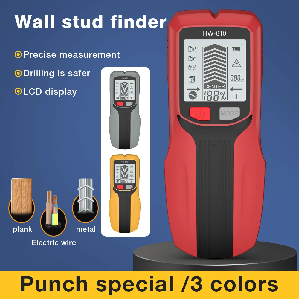 6 in 1 Wall Scanner LCD Electronic Metal Detector AC Voltage Live Wire Testing Tools High Sensitivity Wall Stud Finder Sensor