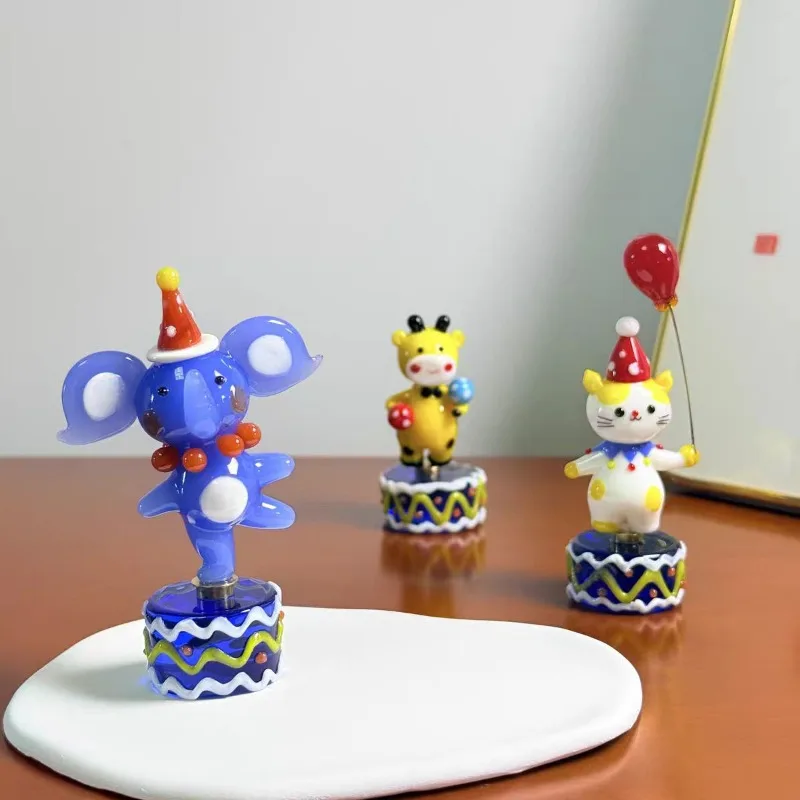 Cute Rotating Small Animal Ornaments Circus Theme Healing Glass Artworks Creative Home Desktop Decoration Fun Gifts
