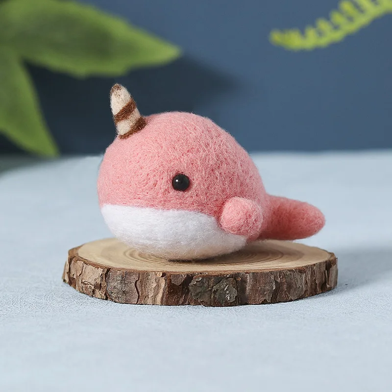 DIY No Finish Cartoon Whale Bee Frog Chick Animal Wool Felt Craft Poke Handmade Needle Wool Kit Toy Doll For Kids Women Beginner