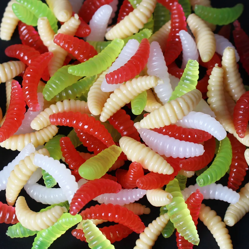 50pcs/lot Silicone Bait Maggot Grub Soft Fishing Lure 2cm 0.3g Artificial Bread Smell Worms Gear for Winter Accessories